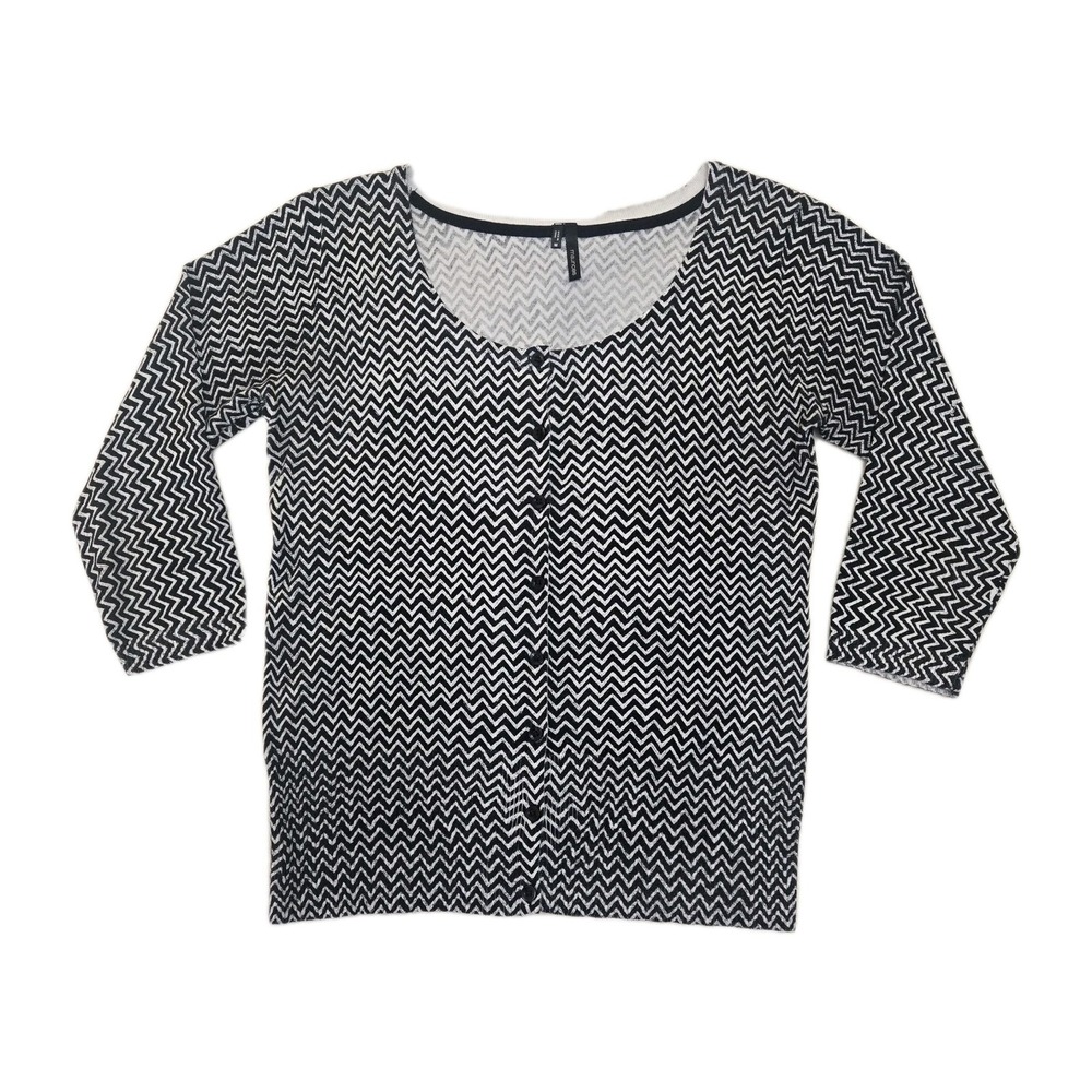 Maurices Cheveron Cardigan Lightweight 3/4 Sleeve Preppy‎ Black White Bold Art M